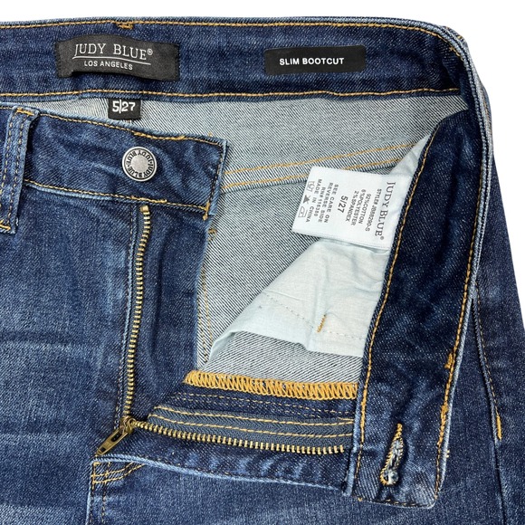 Judy Blue Slim Bootcut Jeans Sz 5/27" Petite Dark Wash Split Hem Stretch Denim - Picture 8 of 15